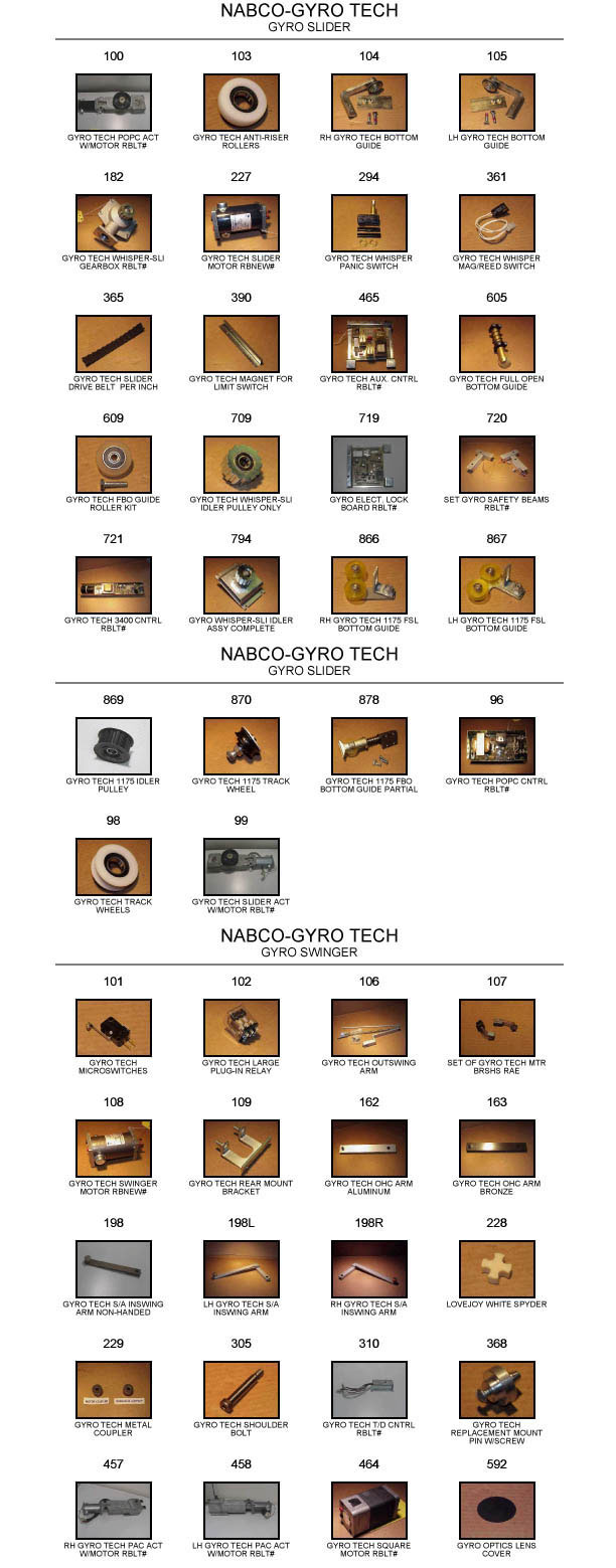 Gyro Tech automatic door replacement parts catalog 1
