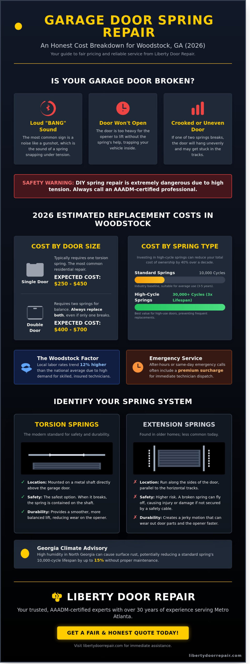 Garage Door Spring Replacement Cost in Woodstock, GA: 2026 Price Guide